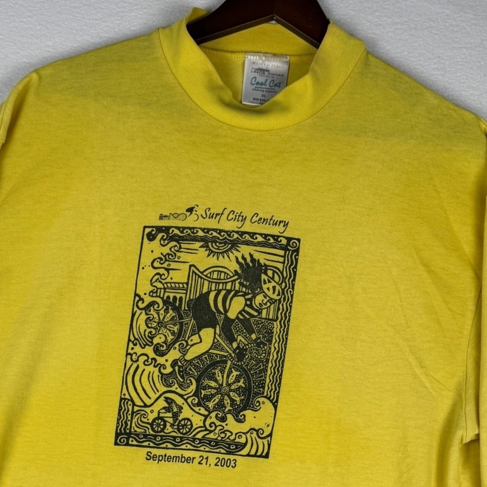 VTG Leslie Jordan‎ Cool Cat Surf City Century 2003 Y2K Cycling LS Shirt XL USA